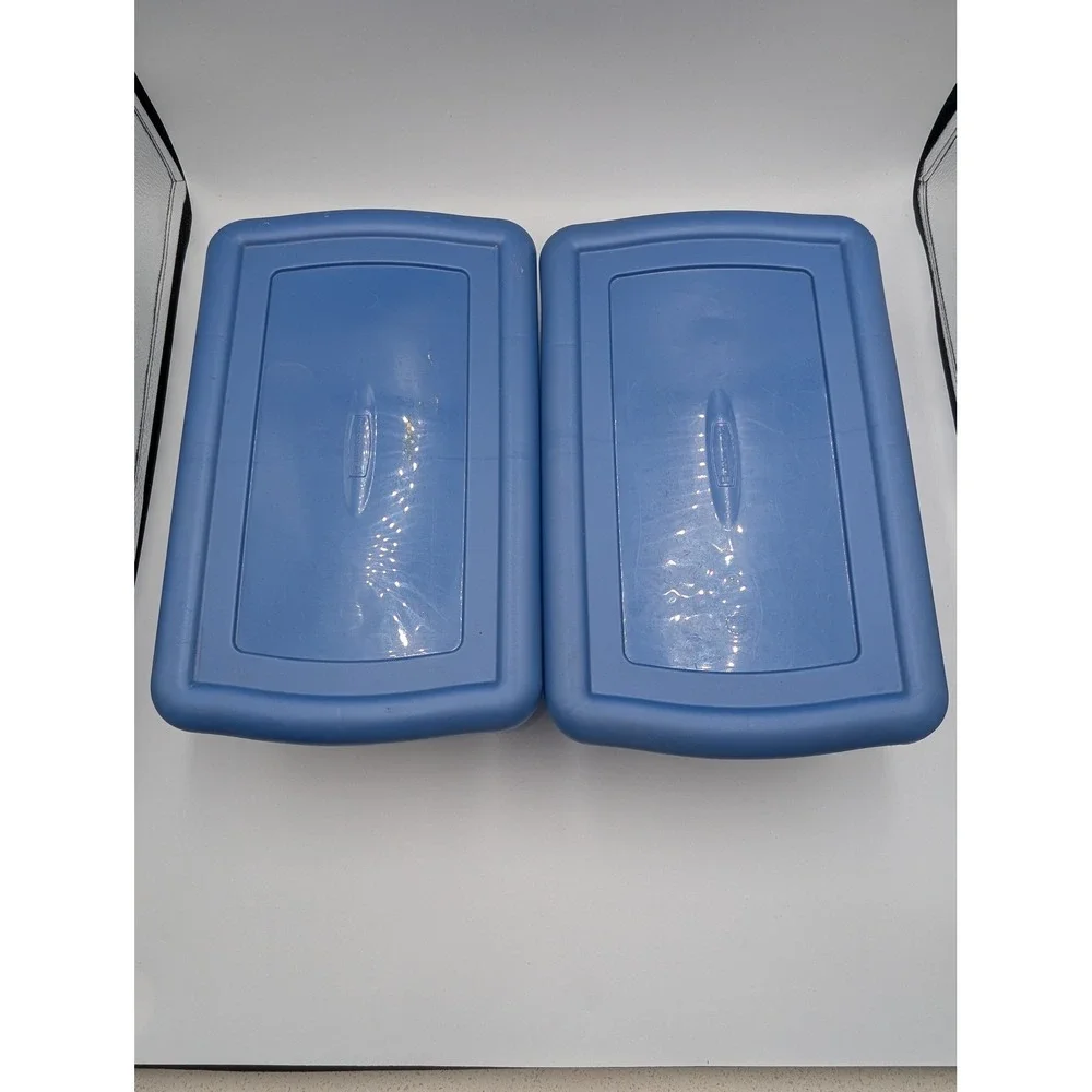 Vintage Rubbermaid Snaptoppers Storage Bins Blue Plastic Snap Lid 5.7 Qt 2 Small